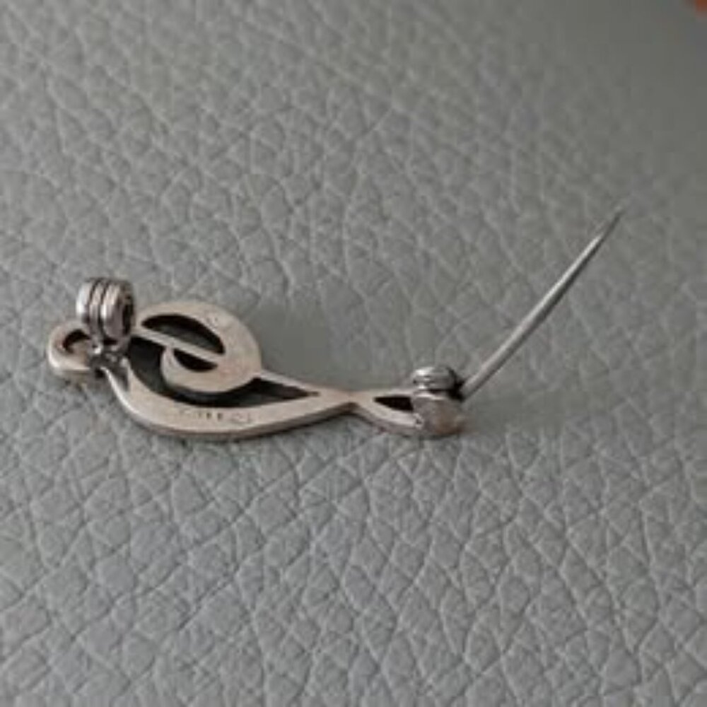 vintage Birks marcasite & sterling treble clef brooch - Picture 4 of 6
